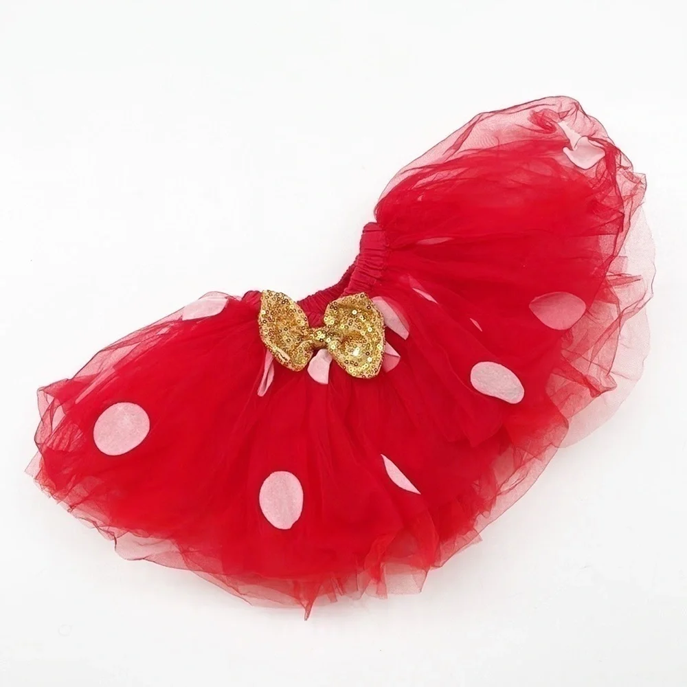 Red/white polkadot print with gold bow baby girl tutu
